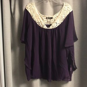 Layered Sheer Blouse with Lace Accent -Purple